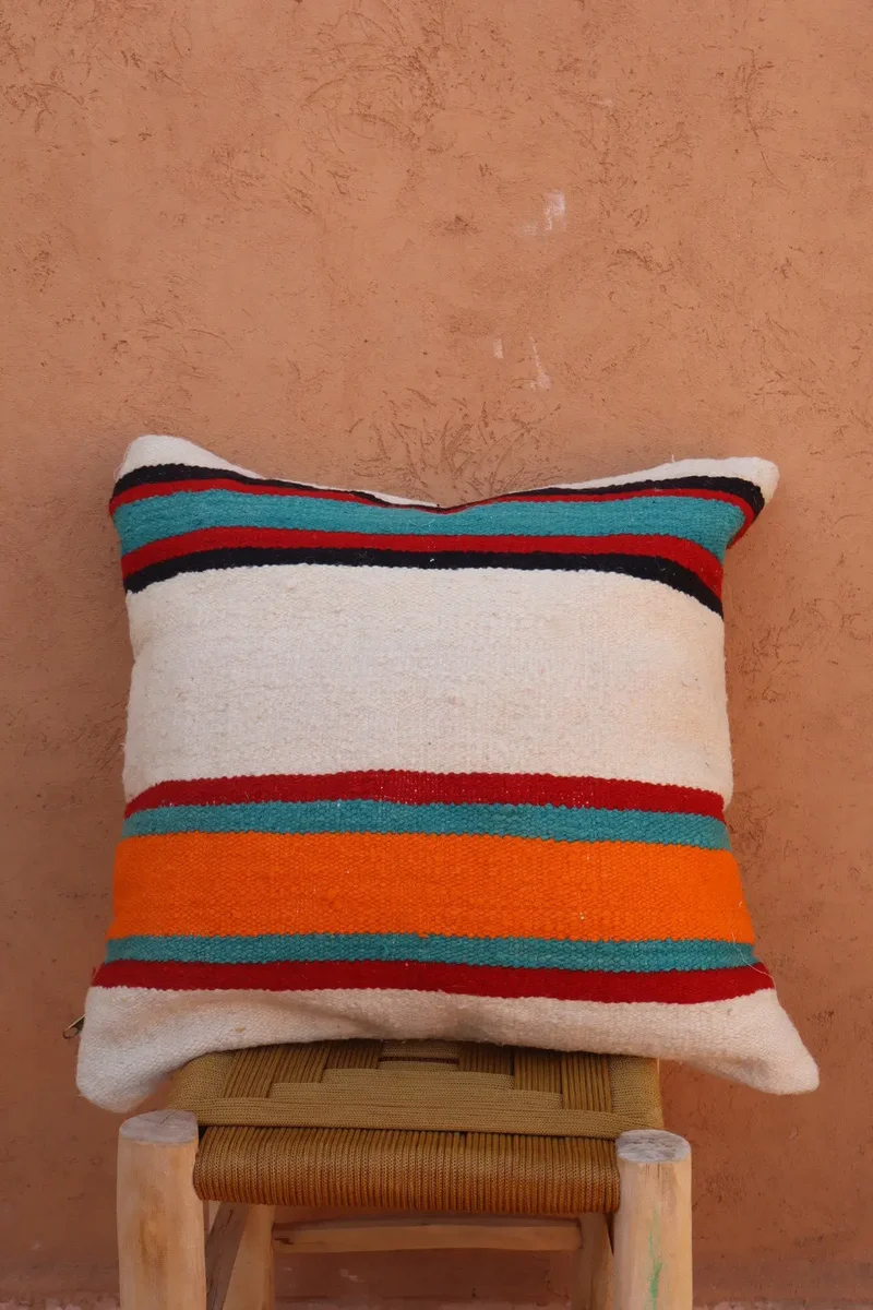 Coussin en Laine Rayé Multicolore Fait-Main ELA -