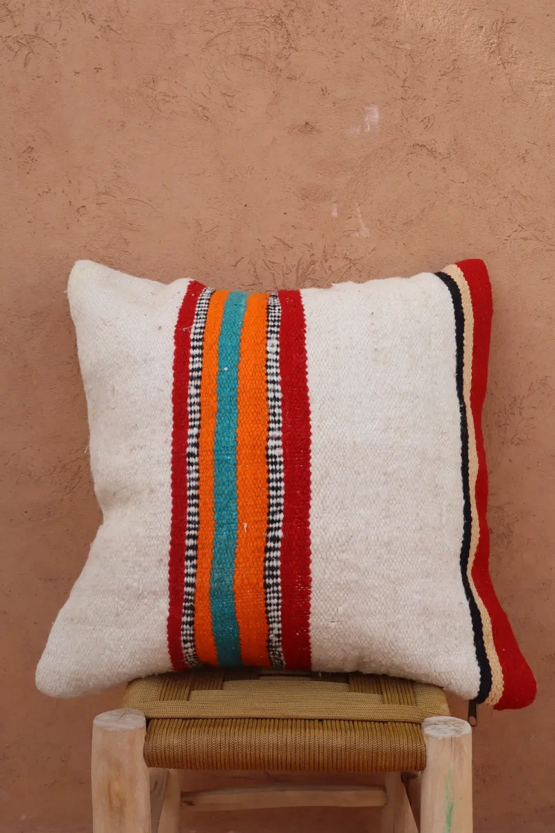 Coussin en Laine Rayé Multicolore Fait-Main ELA -