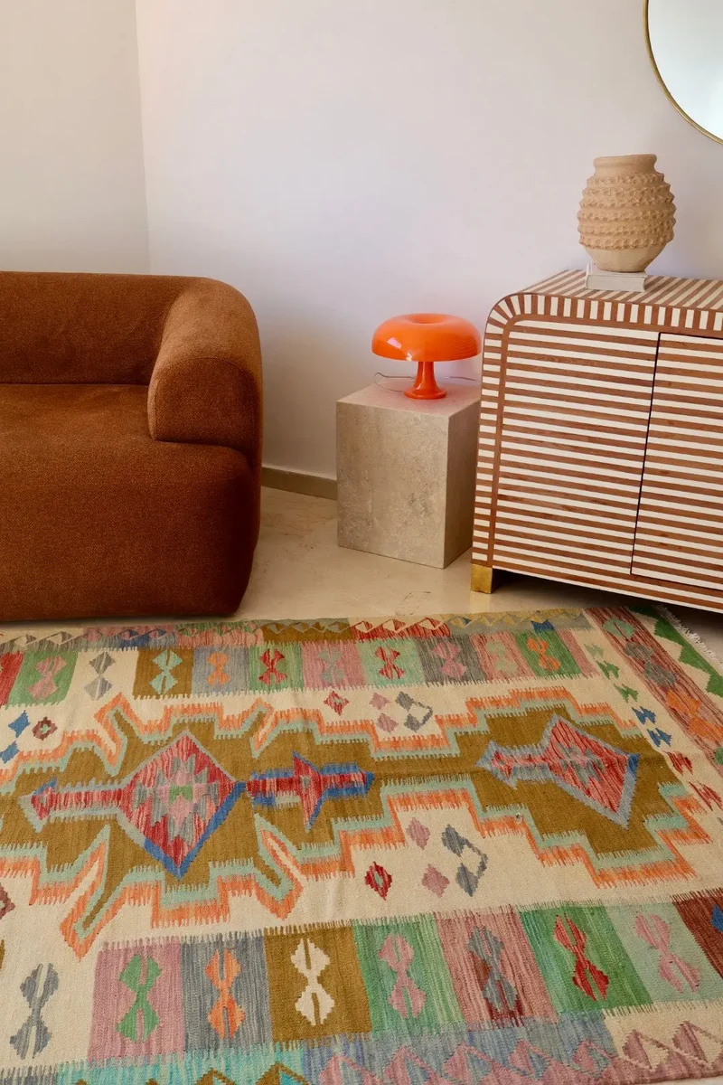 Tapis Kilim Afghan Coloré Traditionnel- 199 x 147 cm
