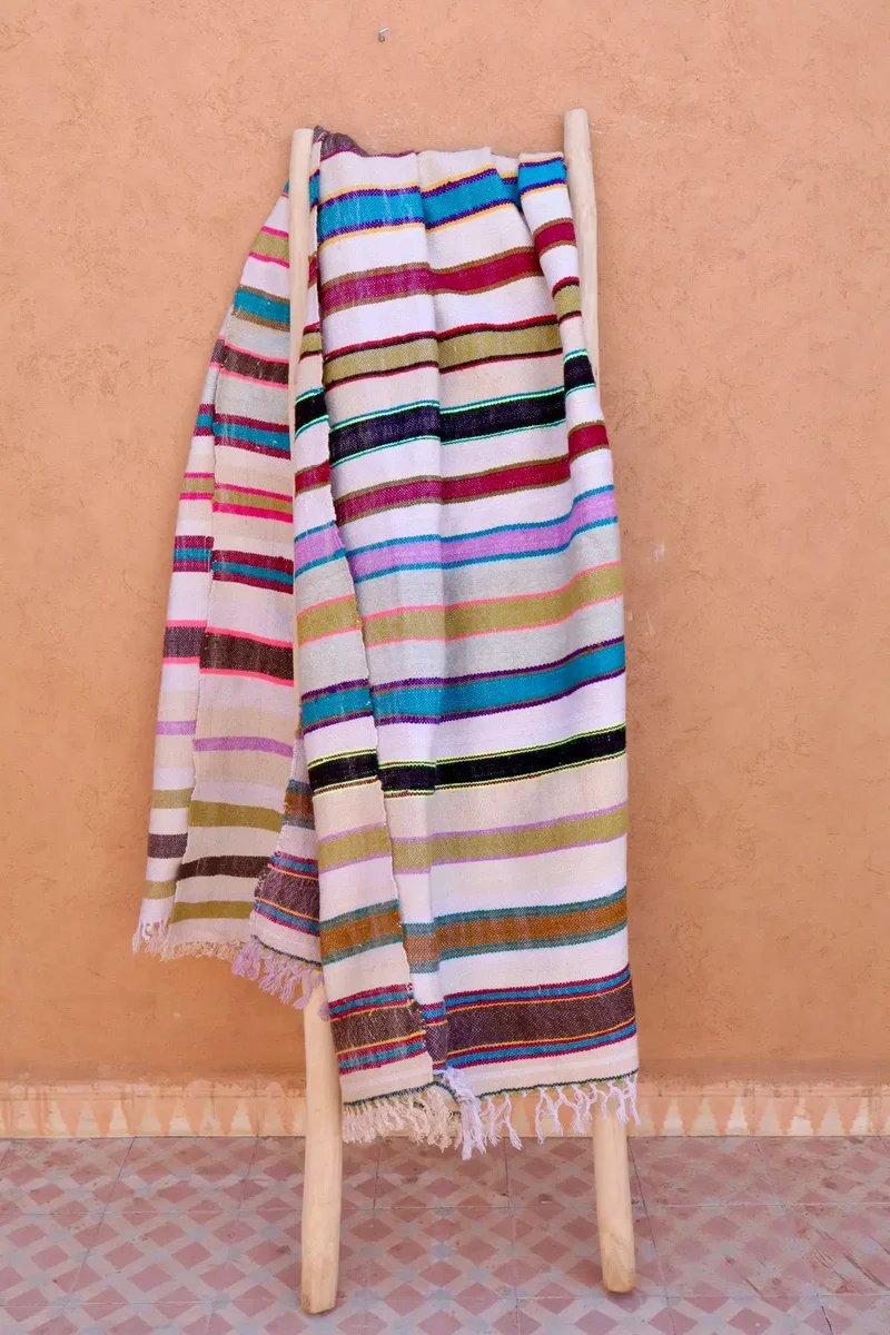 Couverture Haïk Berbère Vintage Colorée Rayée