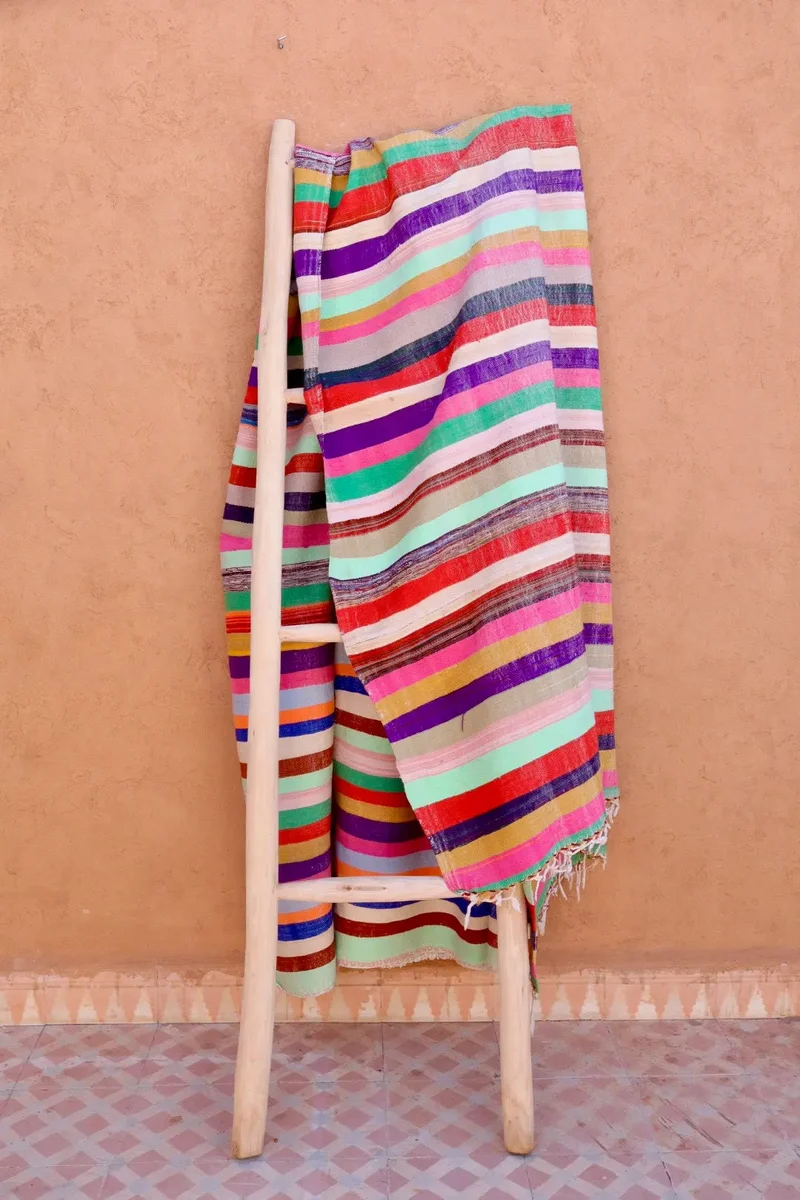 Couverture Haïk Berbère Vintage Rayé Multicolore