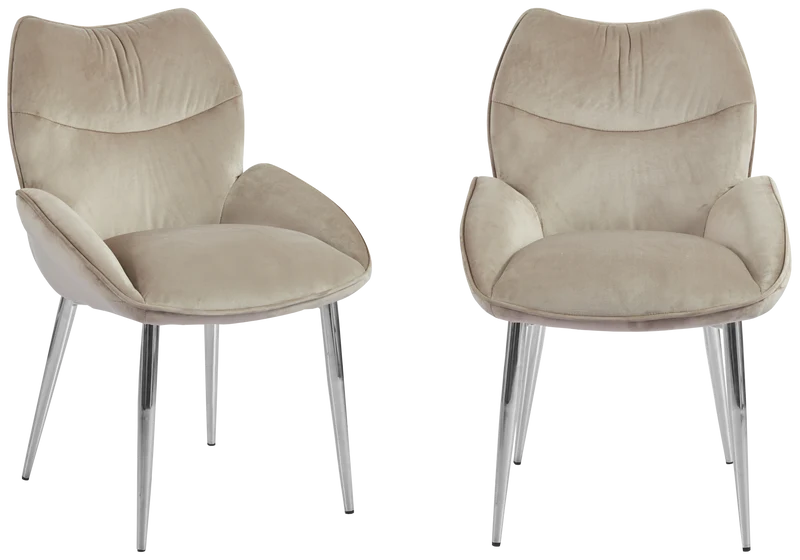 Fauteuil de table velours taupe pieds argentés - Lyon x2