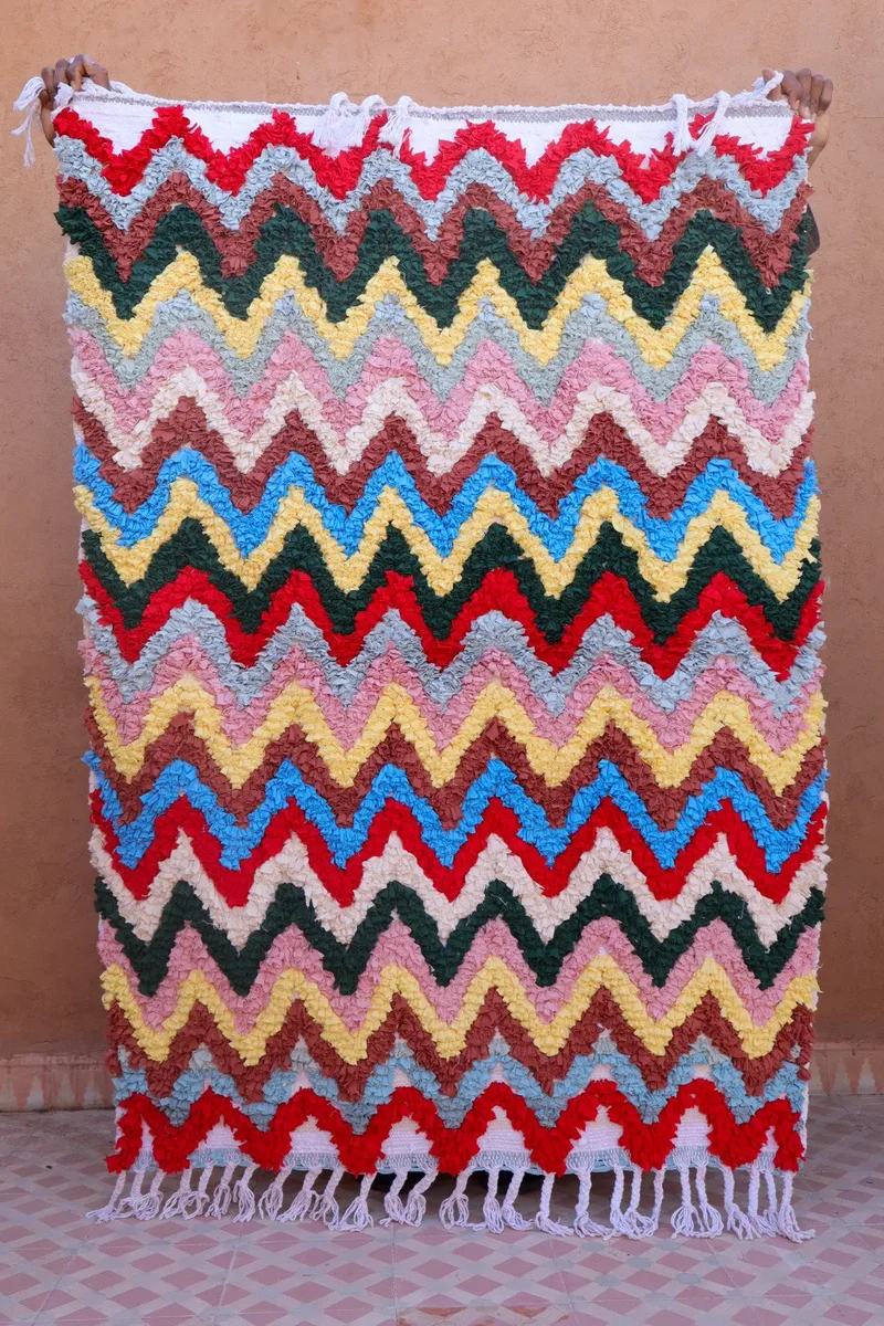 Tapis Berbère Coloré Boucherouite Multicolore Coton Lavable - 148 x 105 cm