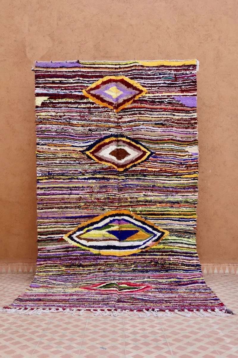 Tapis Berbère Kilim Boucherouite Coloré Multicolore Seventies - 264 x 140 cm