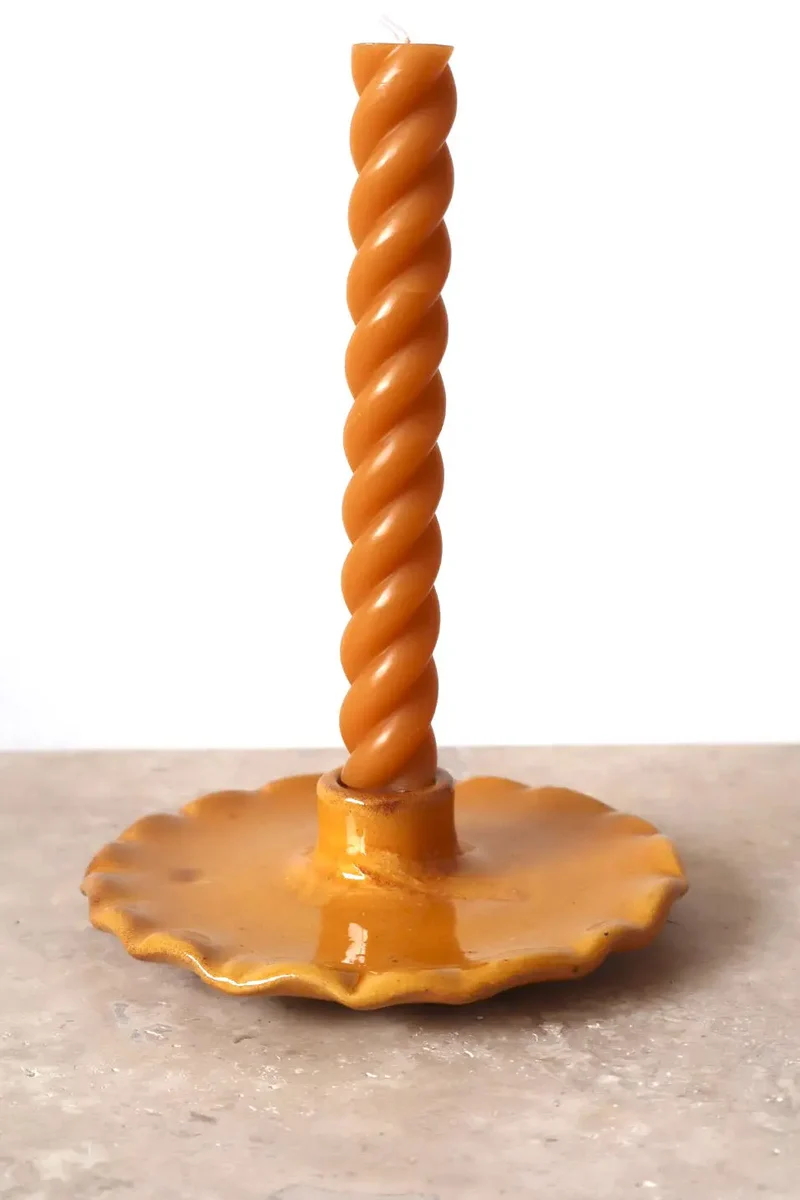 Bougeoir en Céramique Fait-Main Assiette Dentelée Jaune « NÉNUPHAR »