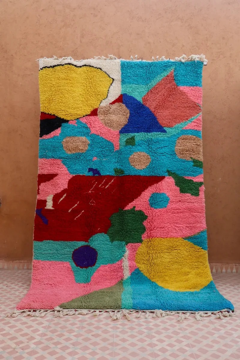 Tapis Berbère Multicolore Retranscritpion du Tableau de Mael Le Briand - 254 x 150 cm