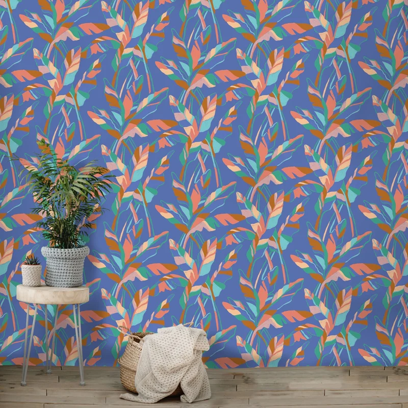 Papier peint bleu Banana Leaf