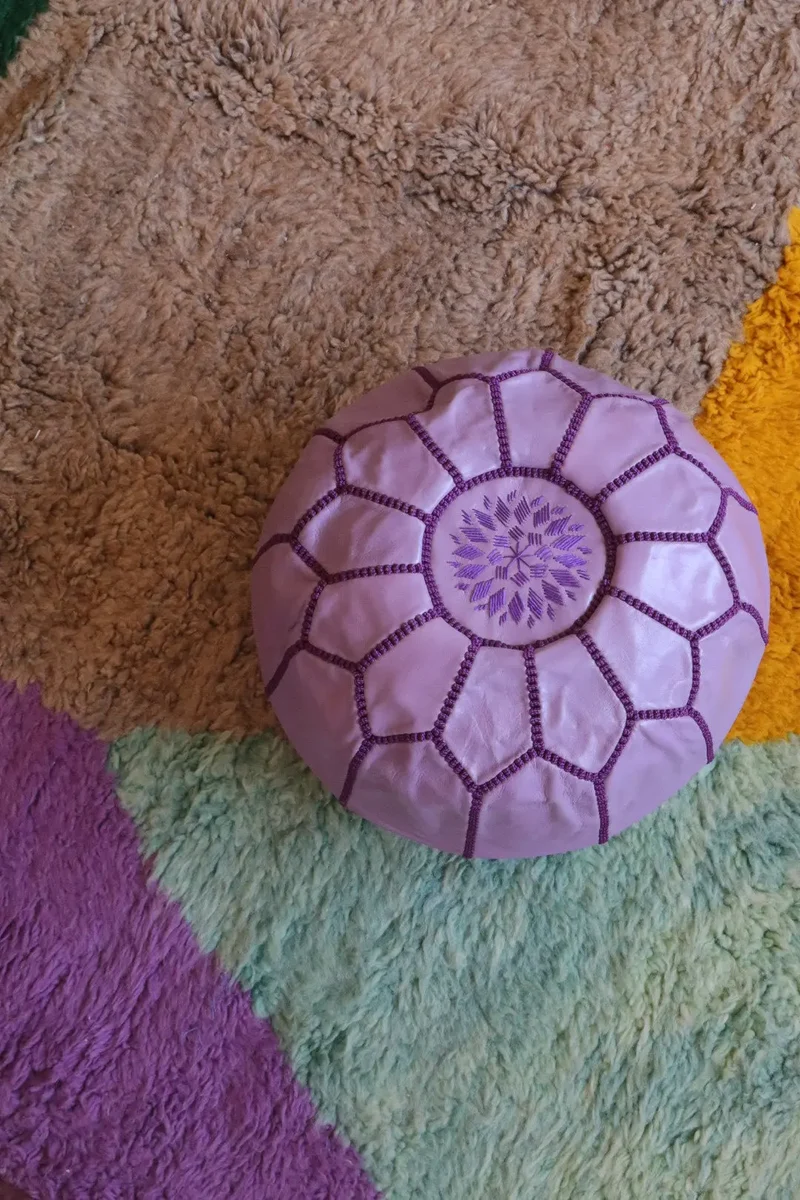 Pouf Ottoman Marocain Violet Clair Lilas En Cuir