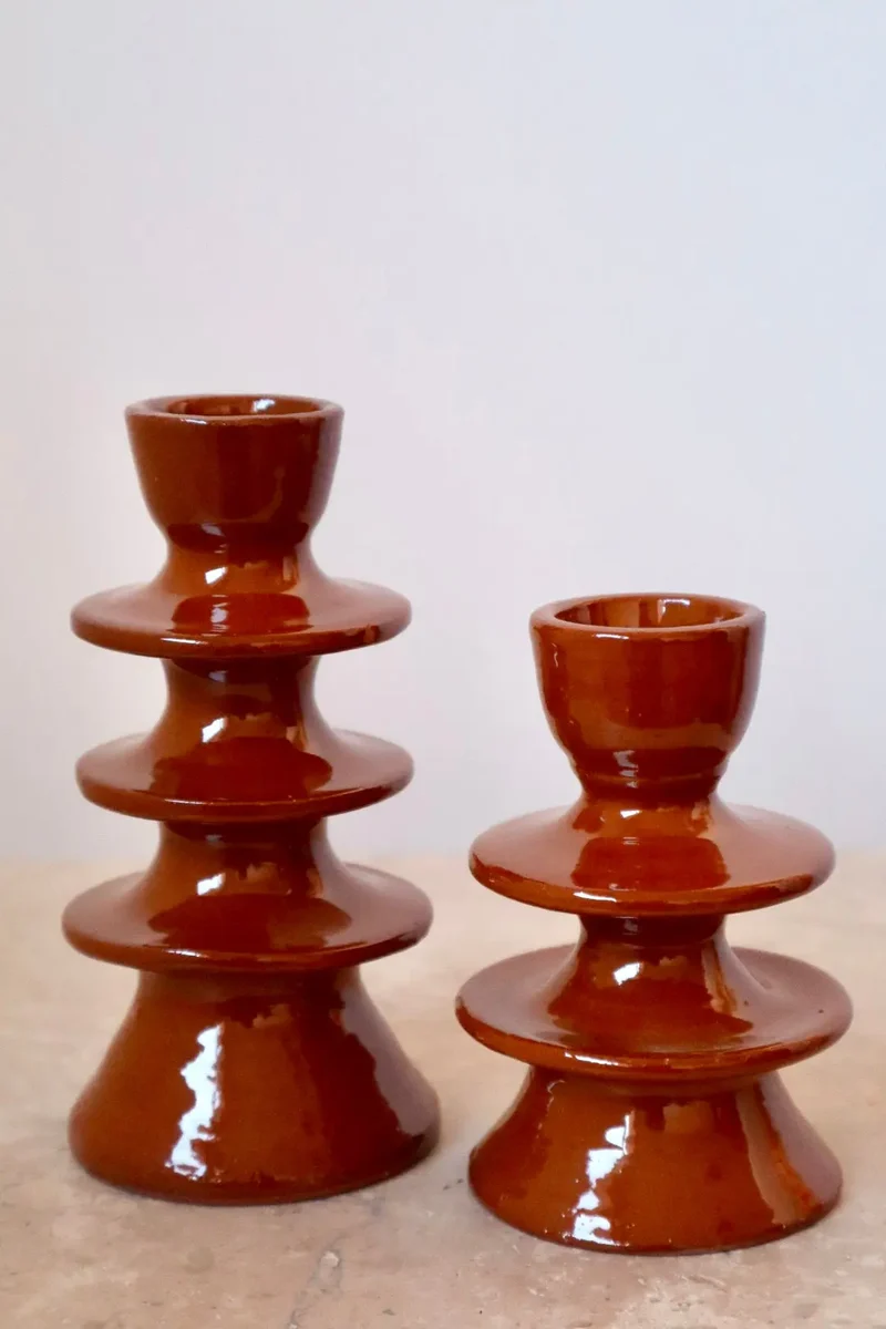 Bougeoirs en Céramique Fait-Main Colorés Marron - Anita