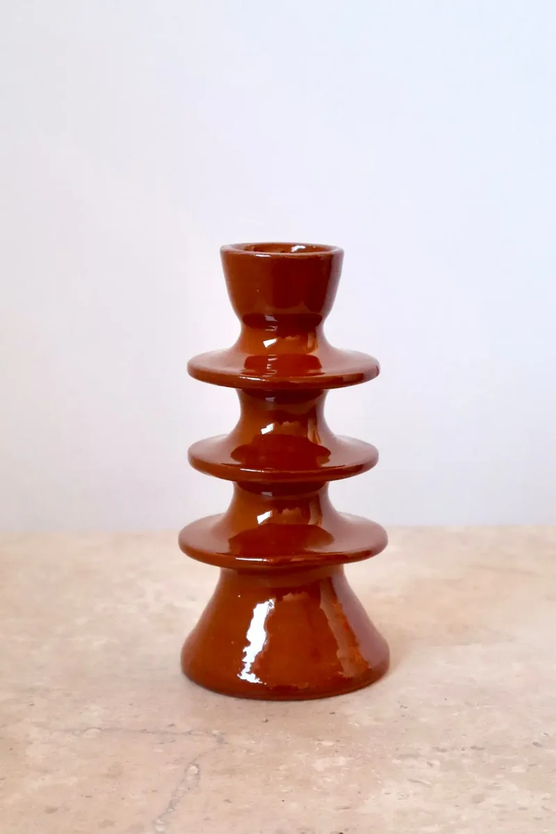 Bougeoirs en Céramique Fait-Main Colorés Marron - Anita
