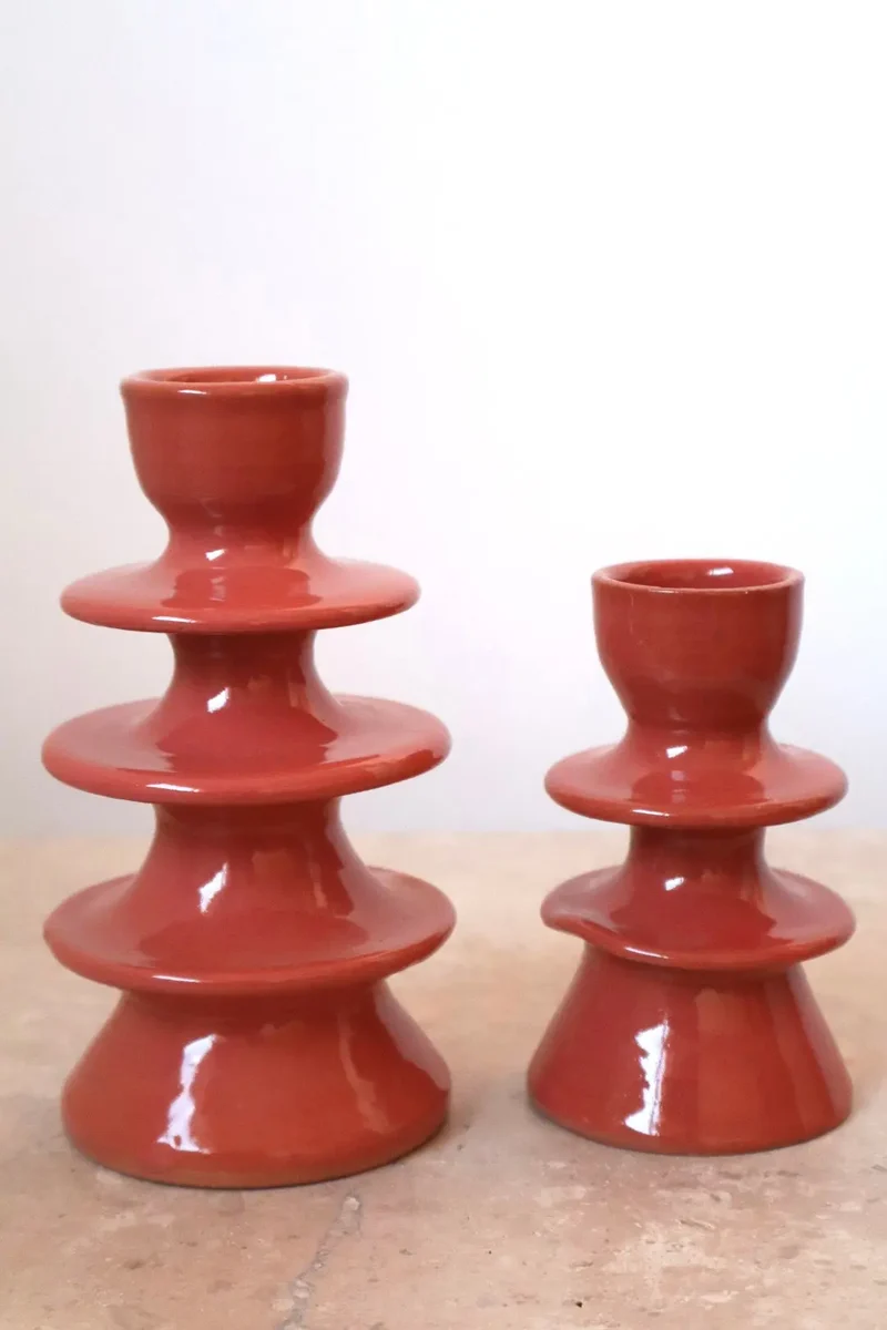 Bougeoirs en Céramique Fait-Main Colorés Rose Foncé - Anita