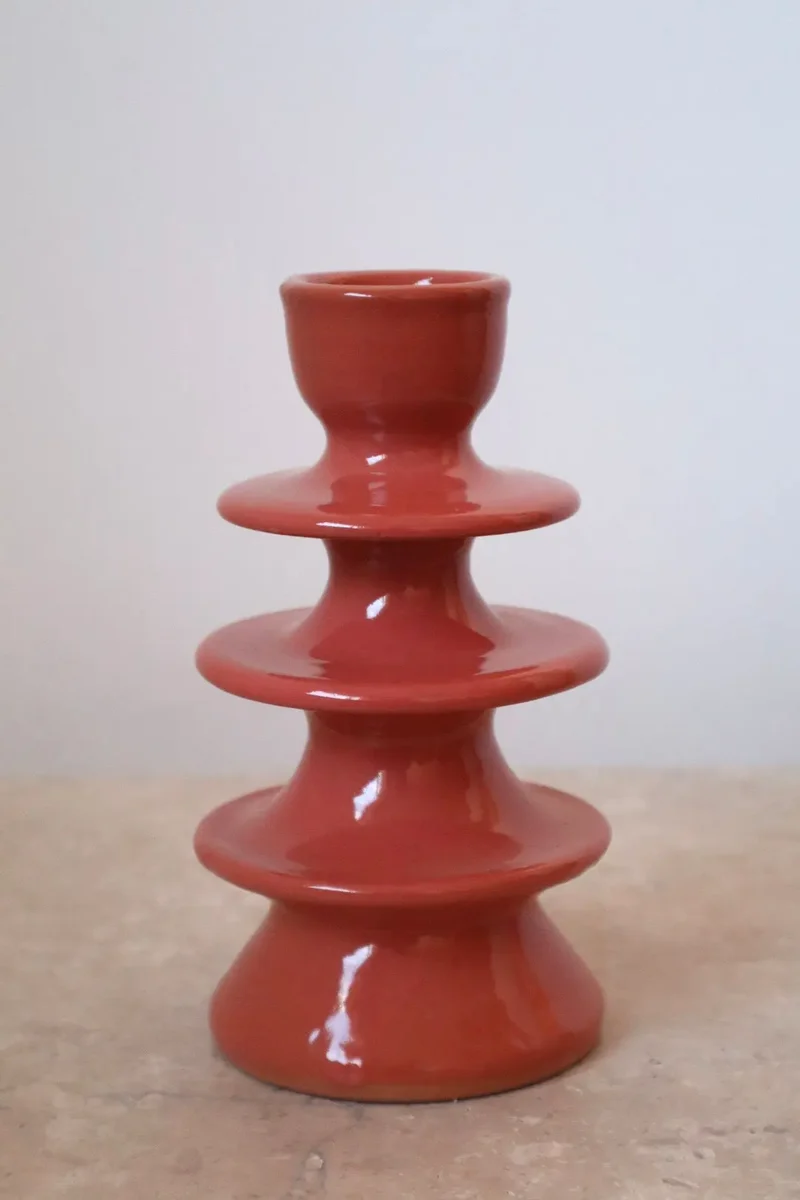 Bougeoirs en Céramique Fait-Main Colorés Rose Foncé - Anita