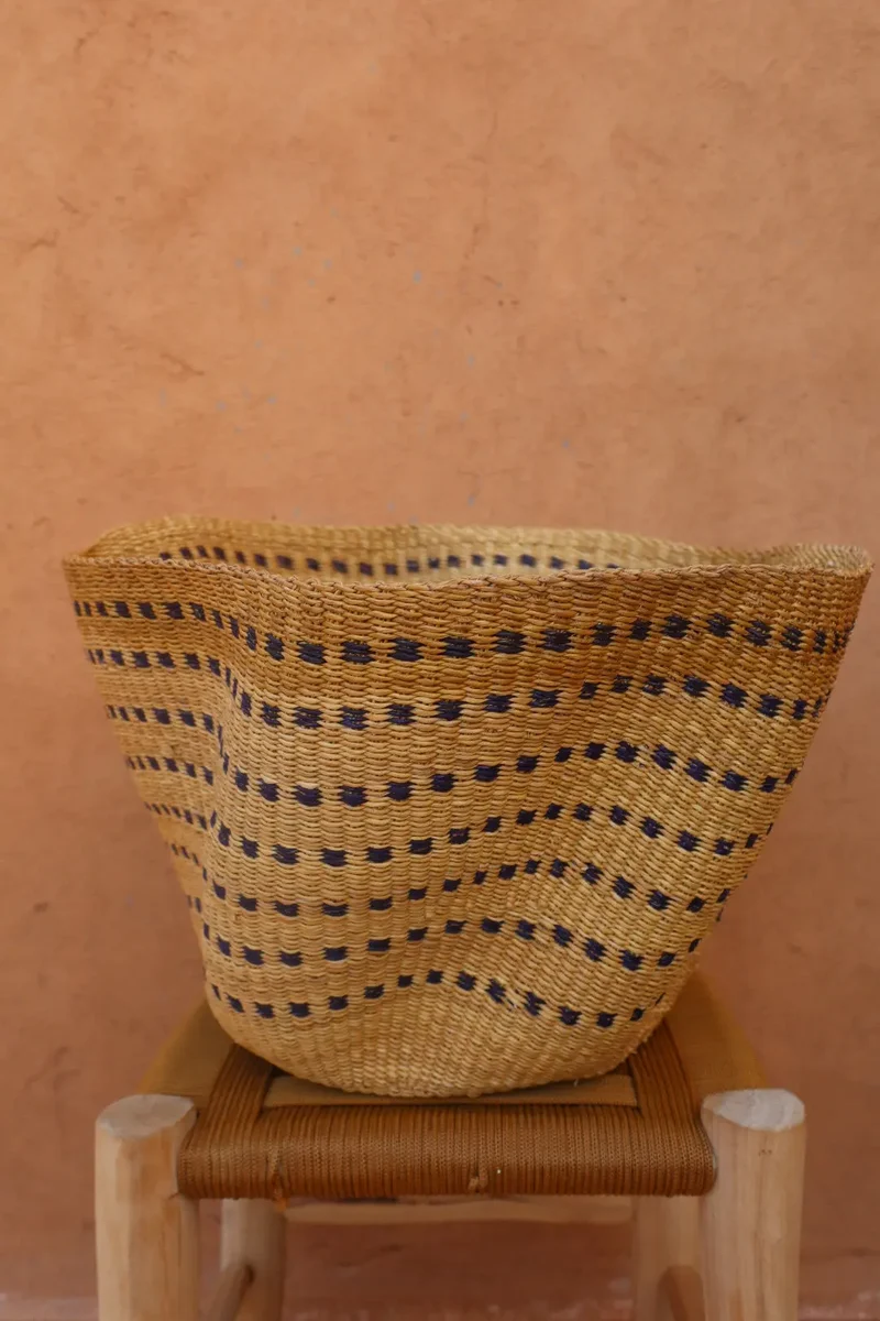 Panier Bolga Décoratif - Suspension Artisanale Colorée Naturel Pois