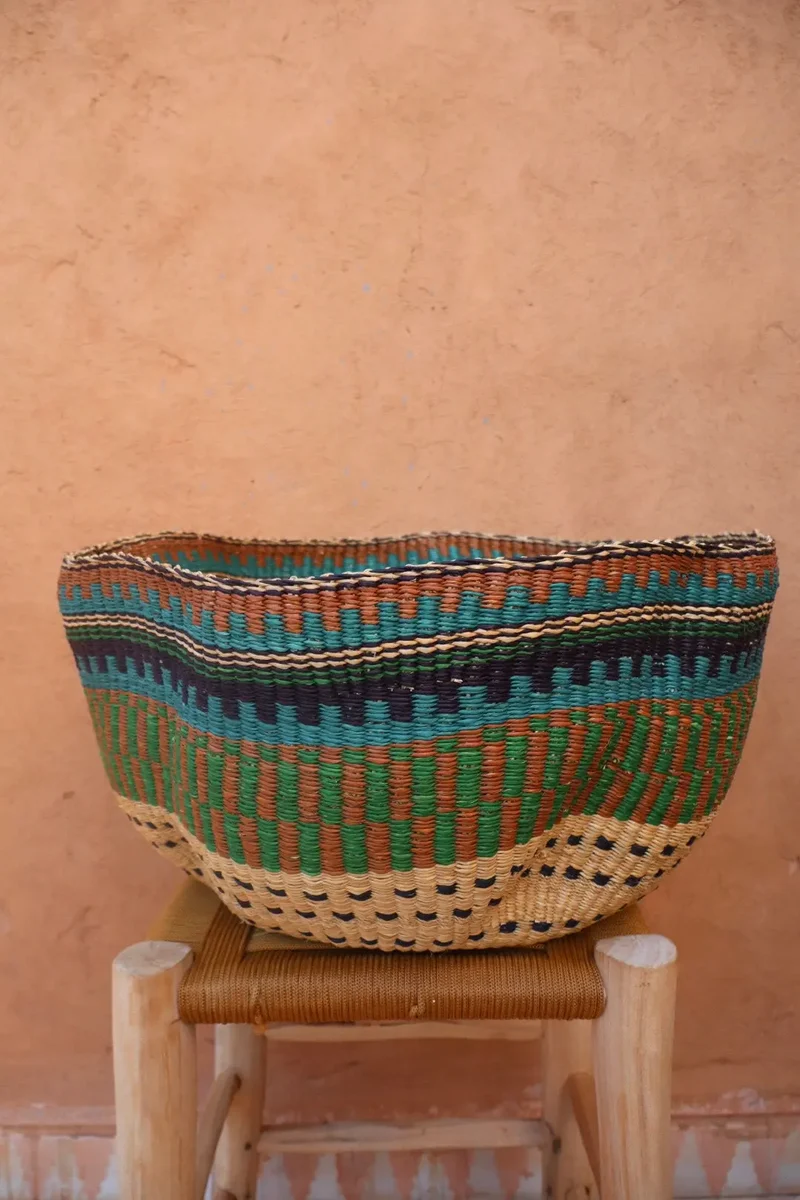 Panier Bolga Décoratif - Suspension Artisanale Colorée Vert Bleu