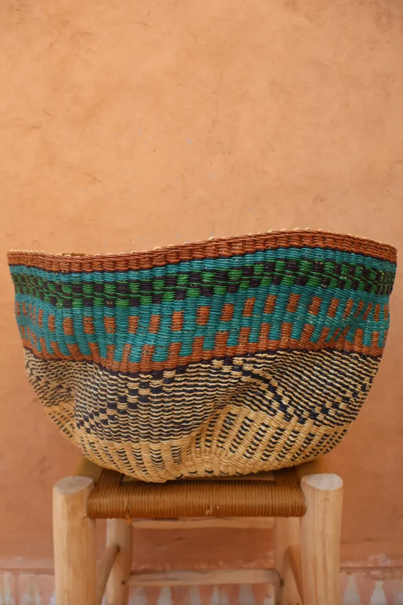 Panier Bolga Décoratif - Suspension Artisanale Colorée Vert Bleu