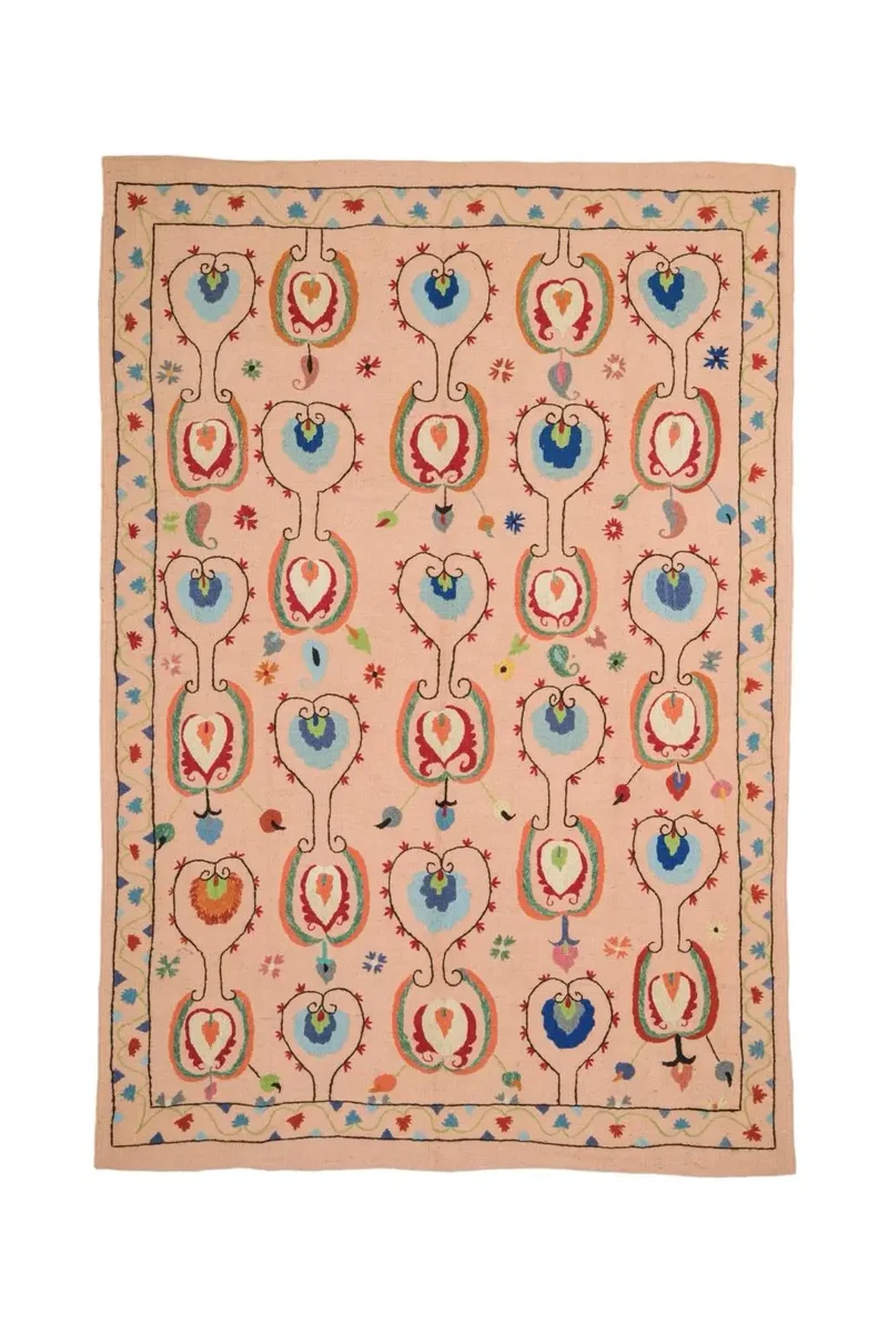 Tapis Kilim Suzani Saumon Multicolore – 234 x 159 cm