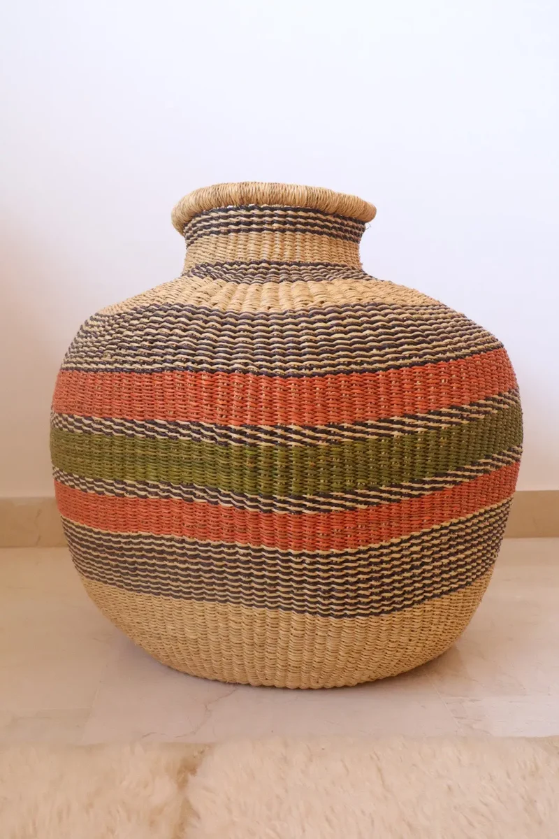 Panier Décoratif Africain Burkina Faso Rond - Orange