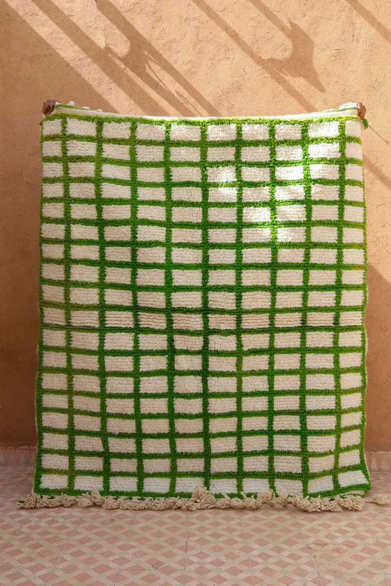Tapis Berbère Coloré Béni Ouarain Damiers Inversés Vert - 170 x 140 cm