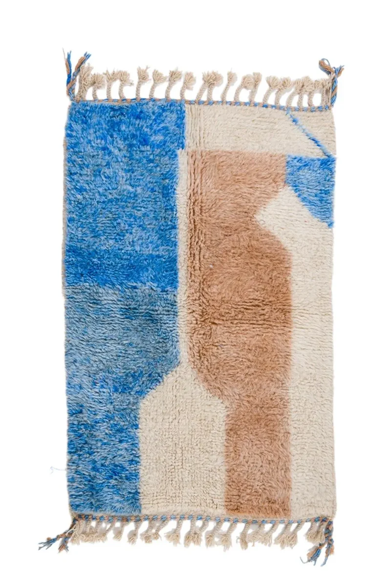 Tapis Berbère Béni Ouarain Moderne Coloré Marron Beige - 170 x 109 cm