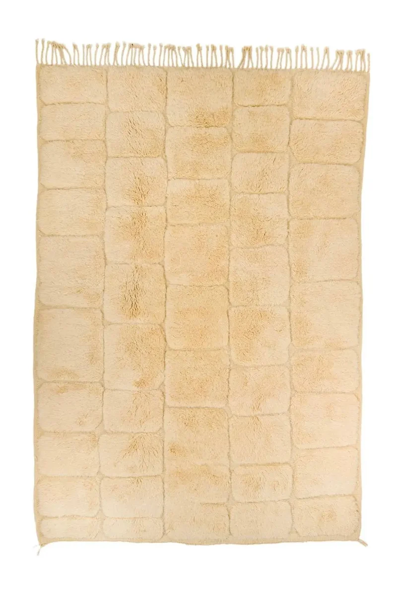 Tapis Berbère Mrirt Beige Crème Motifs Carrés Reliefs-