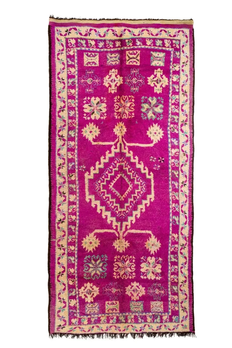 Tapis Berbère Boujaad Antique Violet Magenta Motifs Colorés - 385 x 173 cm