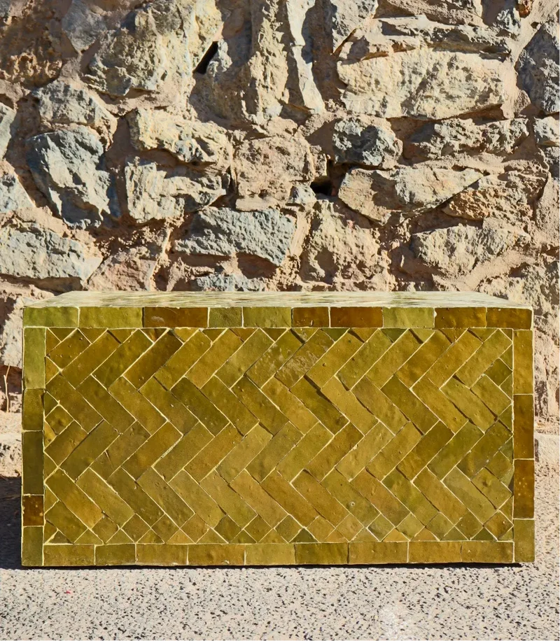 Table Basse en Zellige Moderne Vert Olive SENSE - 80 x 40 x 40 cm