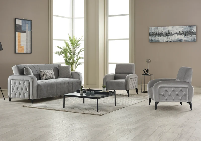 Canapé convertible design velours gris – URBAN