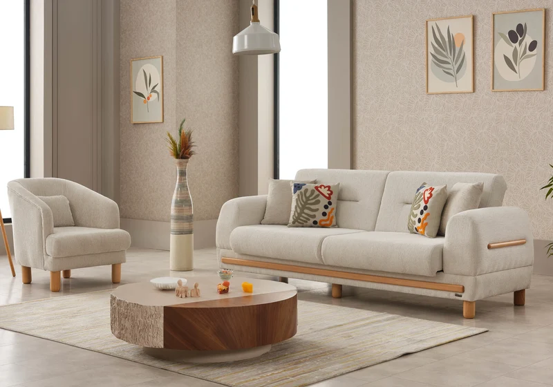Canapé scandinave naturel beige sable bois – LEONA