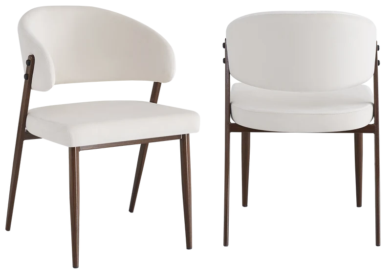Chaise de table velours beige pieds noyer - Alba x4