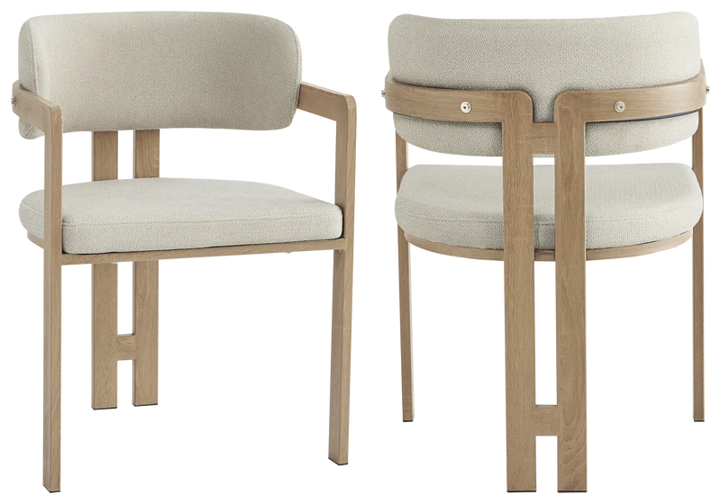 Fauteuil de table bouclé sable bois clair - Lyra x2