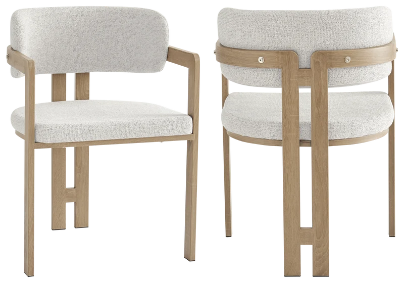 Fauteuil de table bouclé beige bois clair - Lyra x2