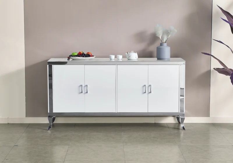 Buffet 4 portes marbre beige argent - Neo