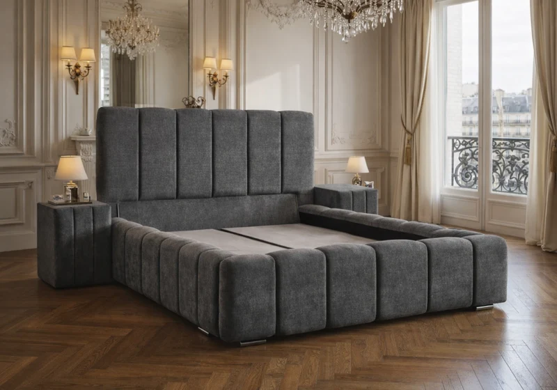 Lit capitonné coffre 160x200 bouclé gris - Cloud