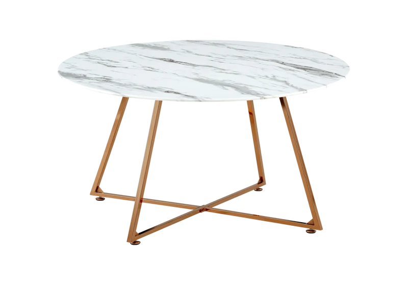 Table basse ronde marbre blanc pieds or rose - Gina