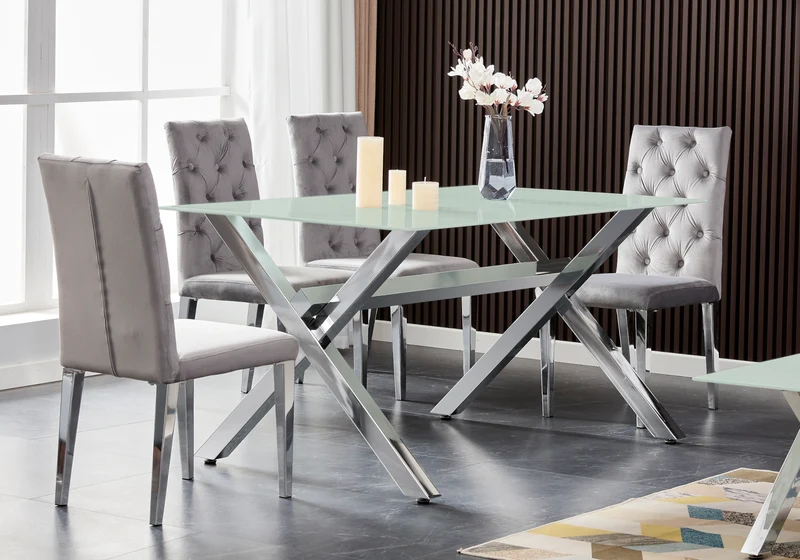 Table verre trempé et 4 chaises X argent - Cross