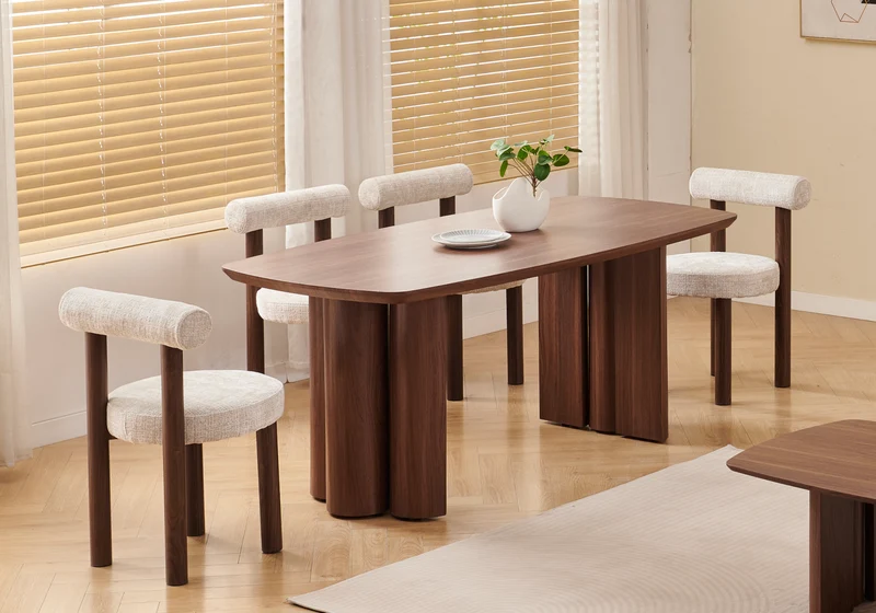 Ensemble table bois noyer foncé et 4 chaises - Doria