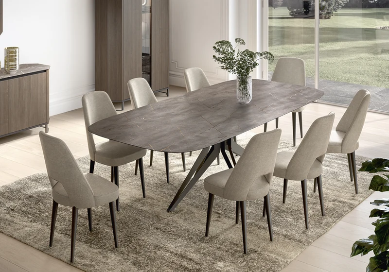 Ensemble table et 6 chaises marbre doré - Hexagon