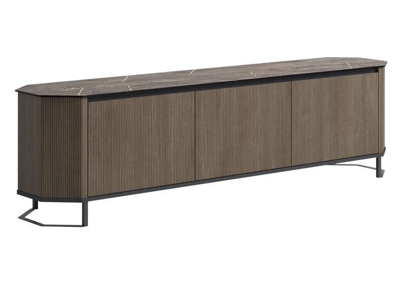 Meuble tv banc bois miel rainure - Hexagon