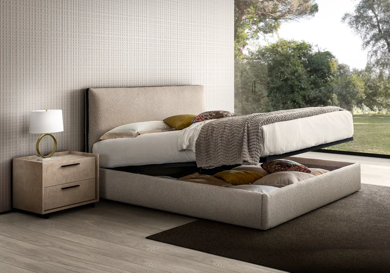 Lit coffre en tissu bouclé design italien – Dune