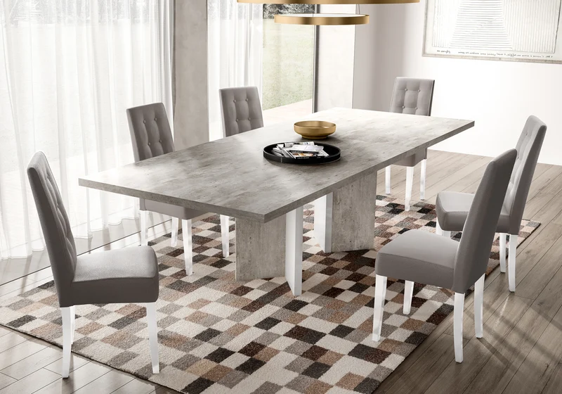 Table extensible avec 6 chaises blanc béton – Treviso