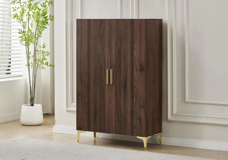 Meuble chaussure design bois noyer doré - Maya