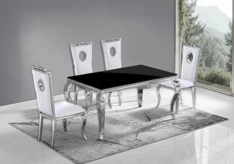 Ensemble table verre noir et 4 chaises argent – Neo