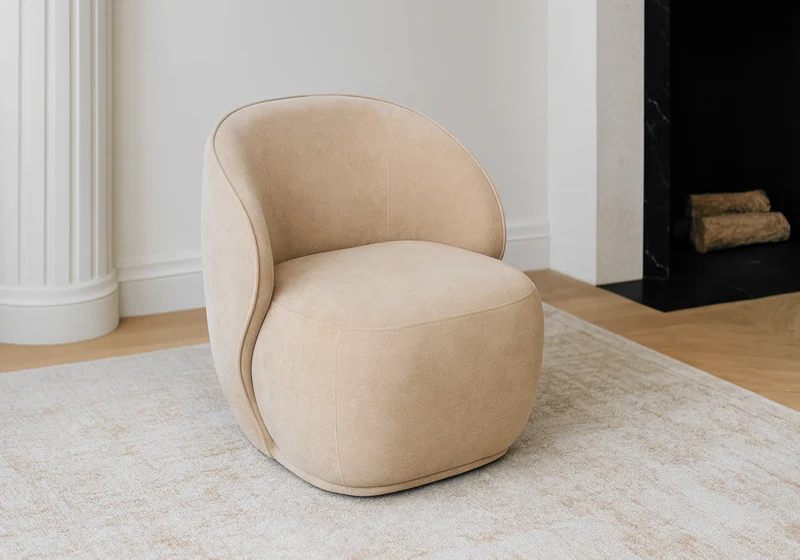 Fauteuil design pivotant velours taupe - Elsa