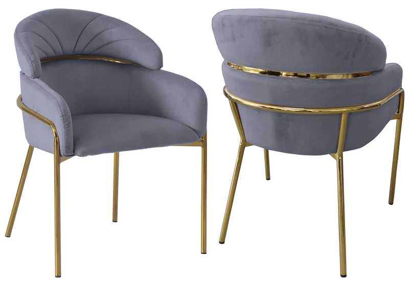 Chaises en velours gris et pieds dorés - Noam x4