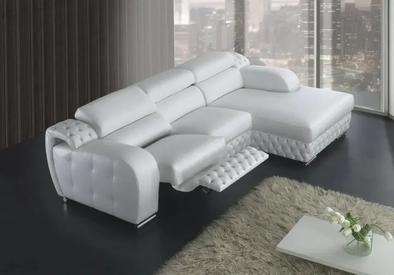 Canapé d’angle relax cuir blanc capitonné - LANA