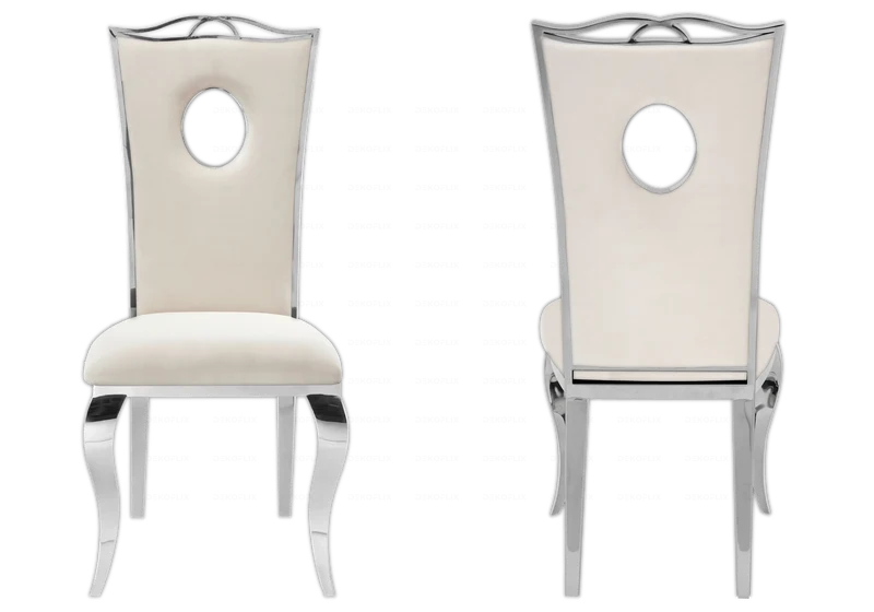 Chaise médaillon baroque argentée et velours beige - Pia x4