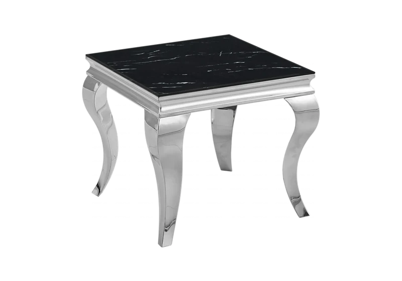 Bout de canapé design marbre noir argent - Neo
