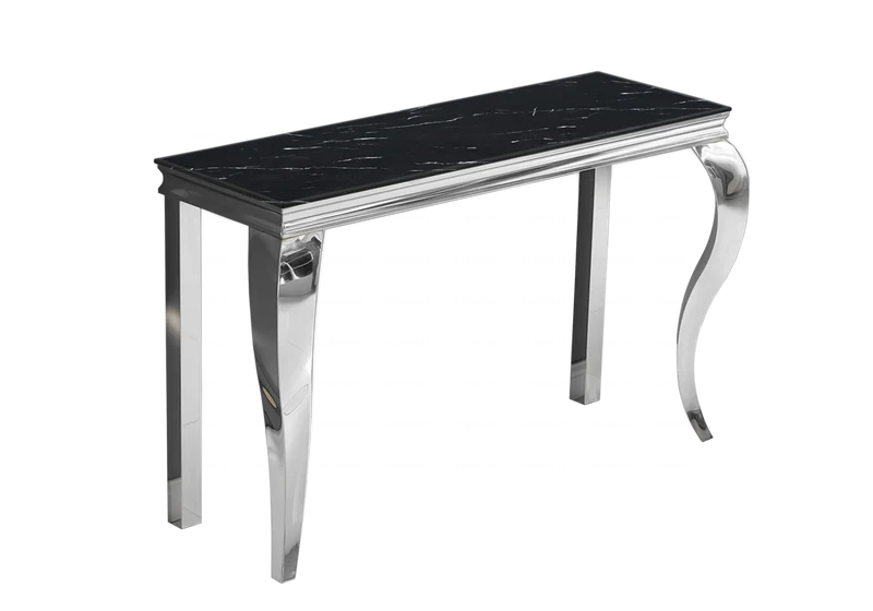 Console d'entrée design marbre noir argent - Neo