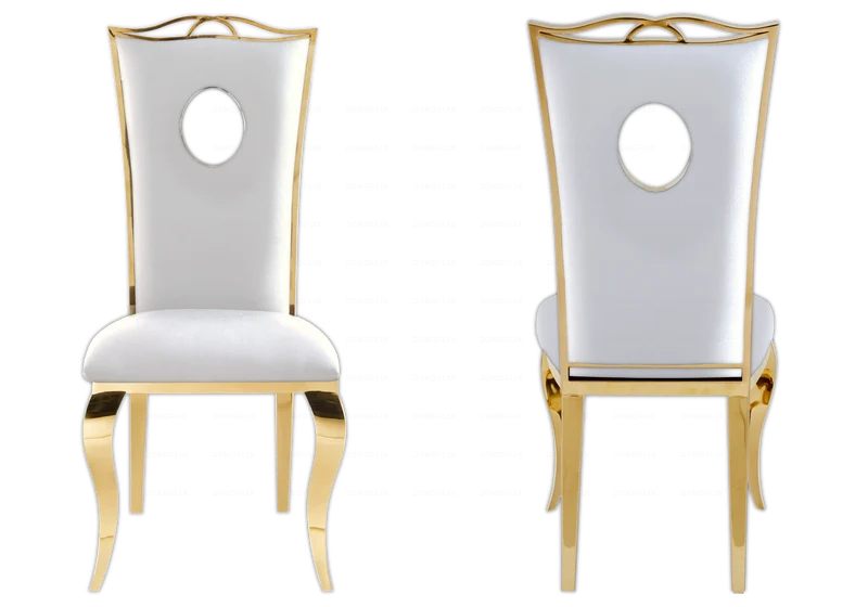Chaise médaillon baroque dorée et similicuir blanc - Pia x4