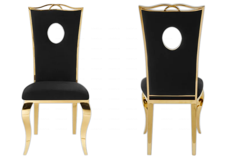 Chaise médaillon baroque dorée et velours noir - Pia x4